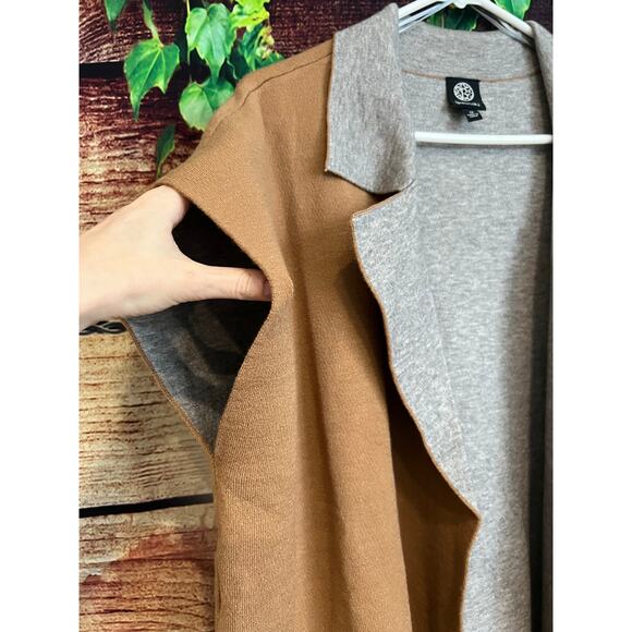 Bobeau Open Front Long Sweater Cardigan Kimono Poncho w Collar Brown Grey Sz 1X - Picture 3 of 5